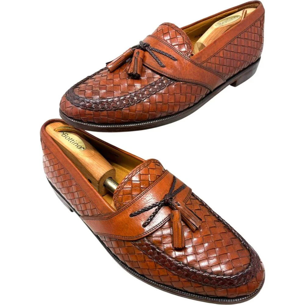 Massimo Emporio Brown Woven Leather Tassel‎ Accent Dress Loafers